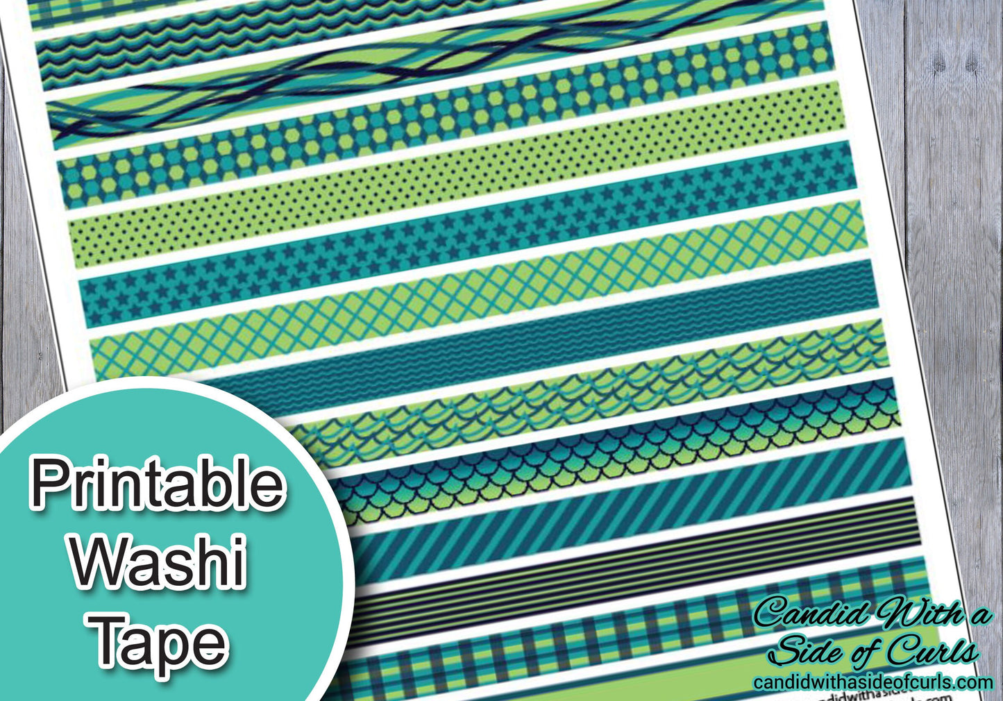 Lime/Teal/Navy Printable Washi Tape