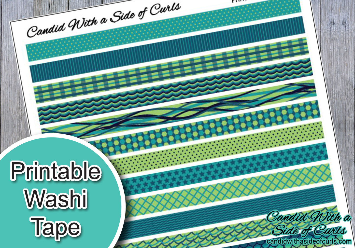 Lime/Teal/Navy Printable Washi Tape