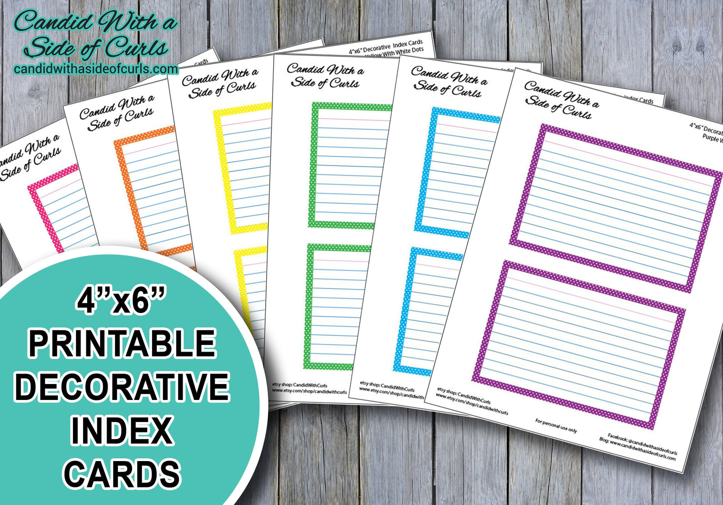 Printable Decorative Index Card Bundle (3x5 and 4x6 Sizes in Pastel and Bright Coloring)