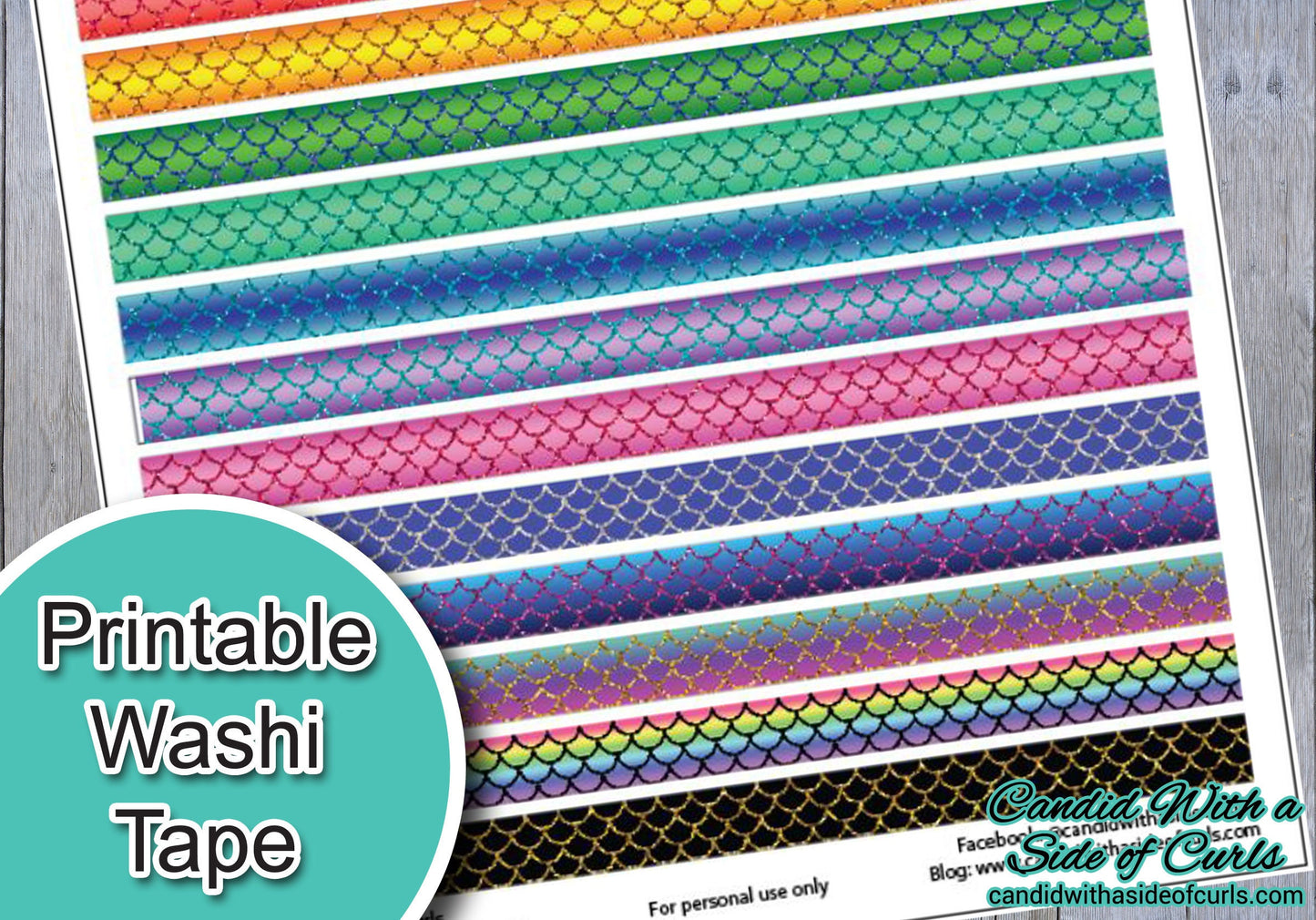 Mermaid and Dragon Scales Printable Washi Tape