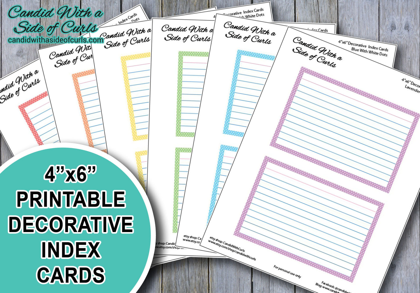 Printable Decorative Index Card Bundle (3x5 and 4x6 Sizes in Pastel and Bright Coloring)
