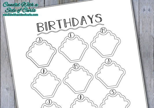 Birthday Log Bullet Journal-Printable Pages