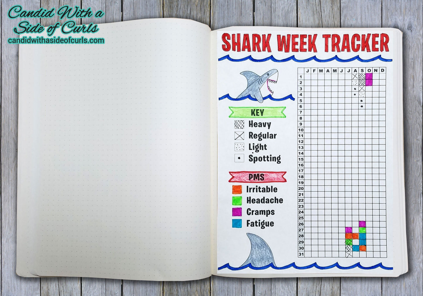 Shark Week Tracker Bullet Journal-Printable Pages