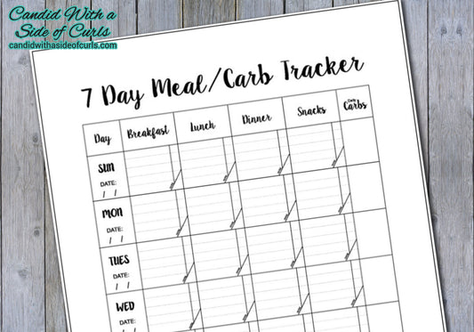 7 Day Meal and Carb Tracker Bullet Journal-Printable Pages