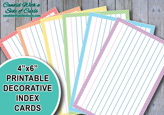 4x6 Printable Decorative Pastel Index Cards