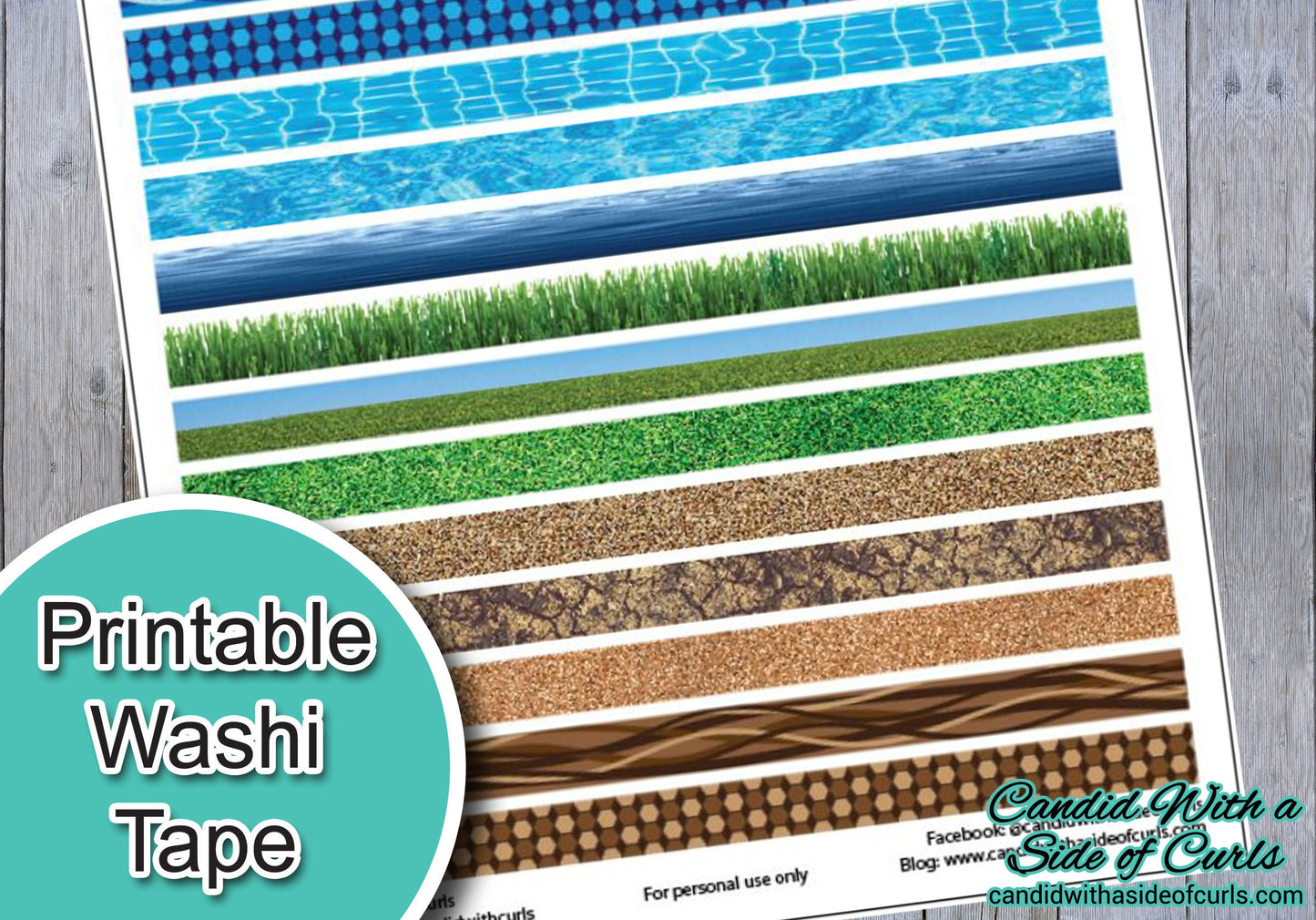 Water and Land Printable Washi Tape