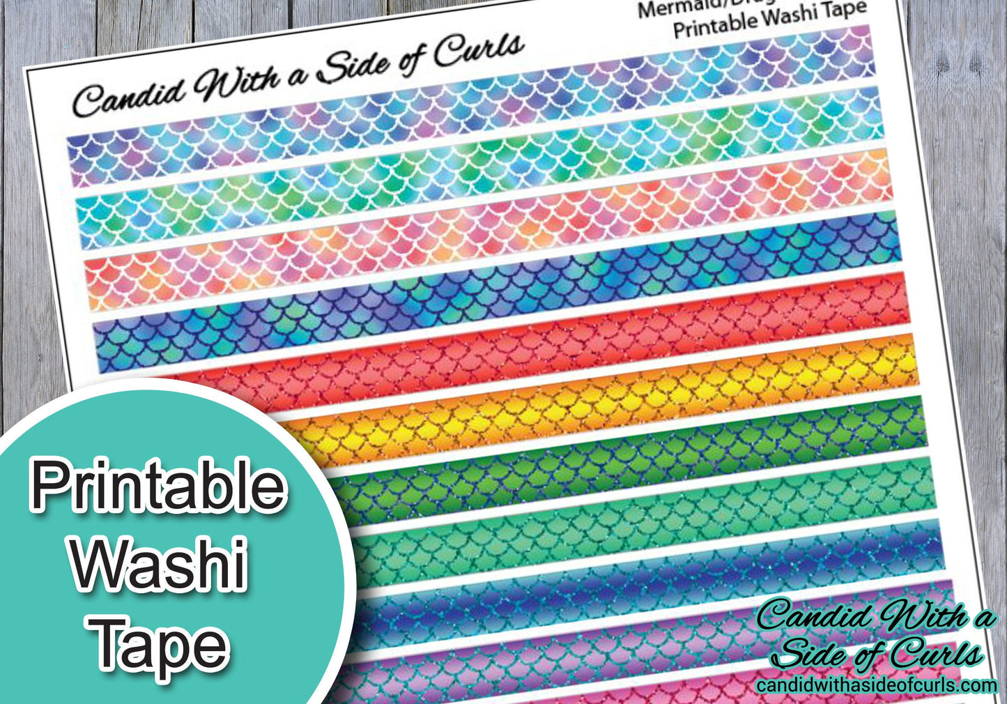 Mermaid and Dragon Scales Printable Washi Tape