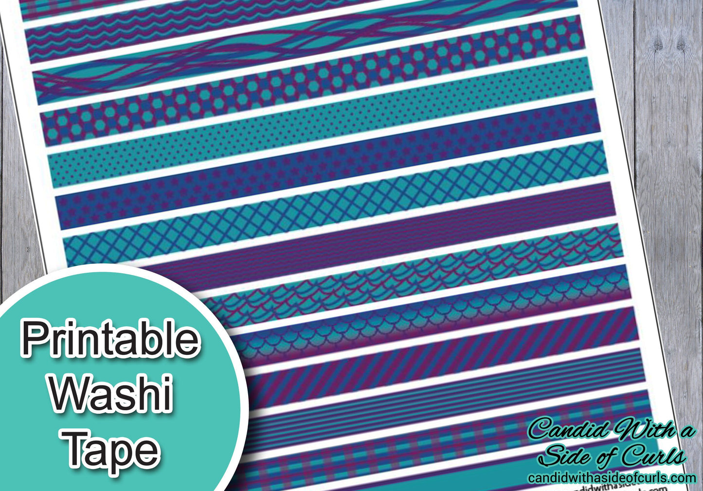 Purple/Teal/Blue Printable Washi Tape