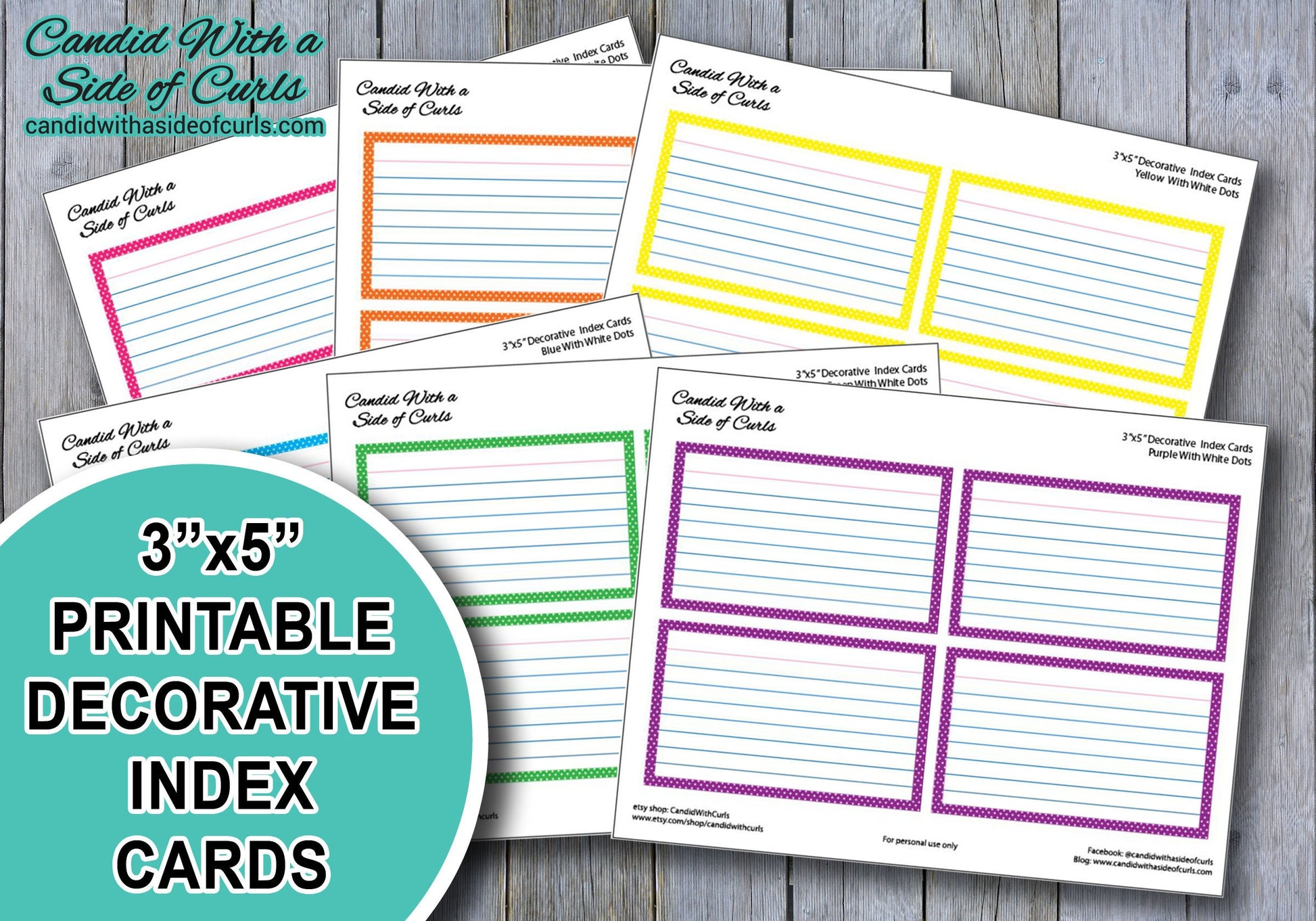 3x5 Printable Decorative Index Cards – Candid With a Side of Curls