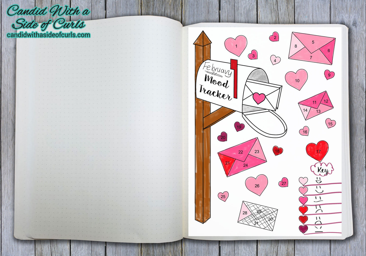 Mail With Hearts Monthly Mood Tracker Bullet Journal-Printable Pages