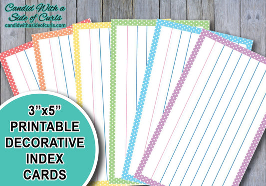 3x5 Printable Decorative Pastel Index Cards