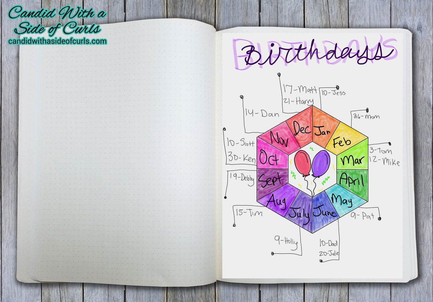 Circle, Hexagon, Square With 7, 12, 28, 29, 30, & 31 Spaces Bullet Journal Printable JPEG Images