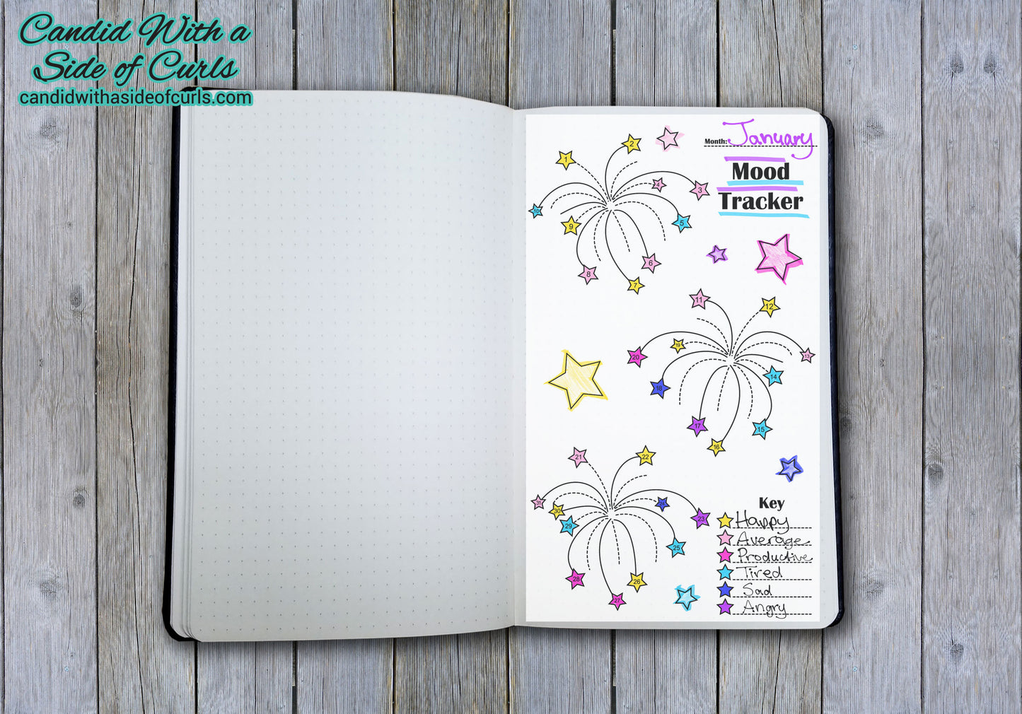 Fireworks Monthly Mood Tracker Bullet Journal-Printable Pages